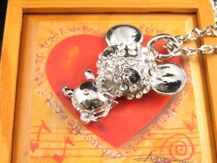 SN340 Crystal Cutie Mouse Silver Pendant Necklace Best Gift Idea