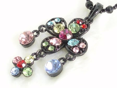 SN085 Elegant Crystal Cross Floral Black Pendant Necklace Best Gift Idea
