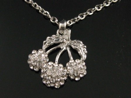 sn095 Elegant 26" Long Crystal Cherry Silver Pendant Necklace Best Gift Idea