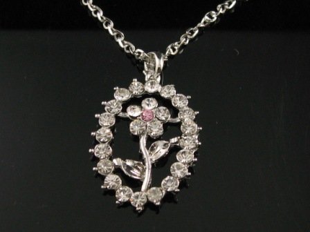 sn096 Elegant 26" Long Crystal Oval Floral Silver Pendant Necklace Best Gift Idea