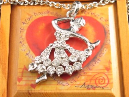 SN099 Elegant 26" Long Crystal Ballet Dancer Silver Pendant Necklace Best Gift Idea