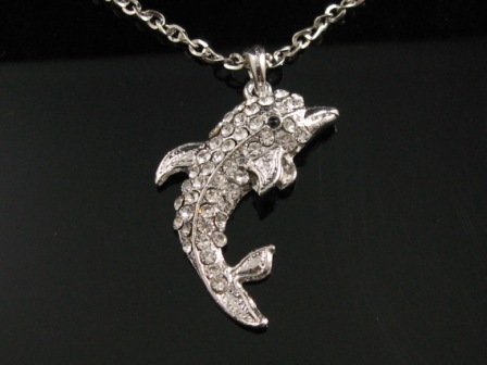 SN101 Elegant 26" Long Crystal Dolphin Silver Pendant Necklace Best Gift Idea
