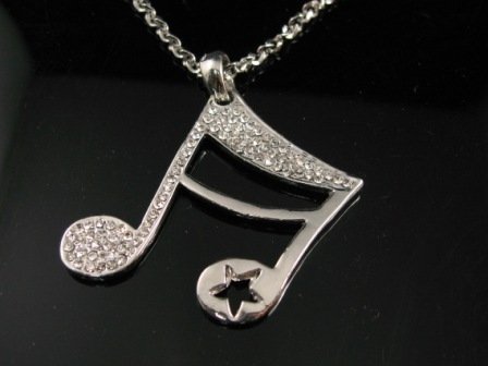 SN123 Elegant Crystal Silver Music Note Pendant Necklace Best Gift Idea