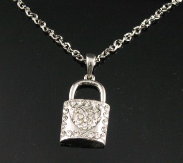 SN128 Elegant Austrian Crystal Heart Lock Silver Pendant Necklace Best Gift Idea