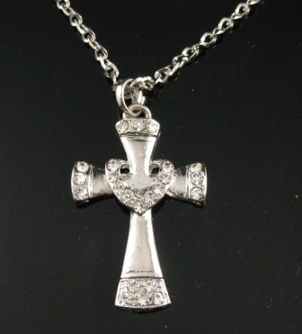 SN132 Elegant Crystal Silver Cross Pendant Necklace Best Gift Idea
