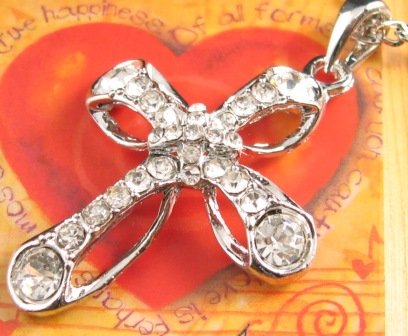SN135 Elegant Crystal Silver Cross Pendant Necklace Best Gift Idea