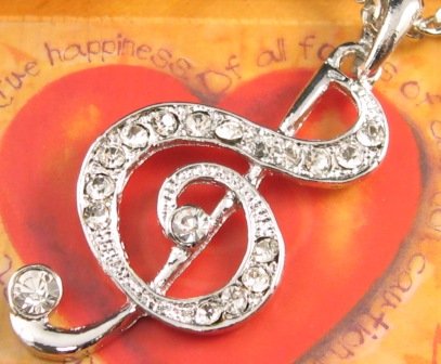 SN136 Elegant Crystal Silver Music Note Pendant Necklace Best Gift Idea