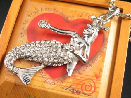 SN148 Elegant Crystal Mermaid Silver Pendant Necklace Best Gift Idea