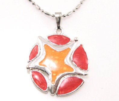 SN173 Elegant Red Orange Round Star Enamel Epxy Fashion Silver Pendant Necklace Best Gift Idea