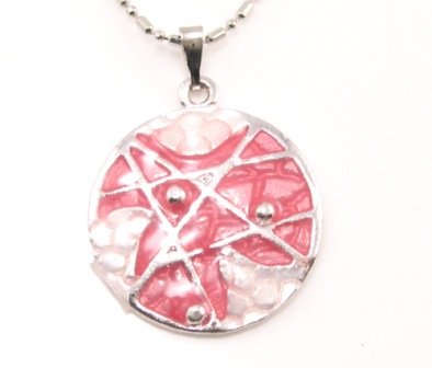 SN174 Elegant Pink Round Enamel Epxy Fashion Silver Pendant Necklace Best Gift Idea