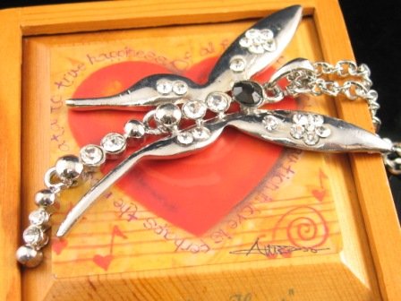 SN339 Crystal Butterfly Silver Pendant Necklace Best Gift Idea
