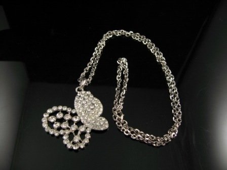 SN338 Crystal Butterfly Silver Pendant Necklace Best Gift Idea