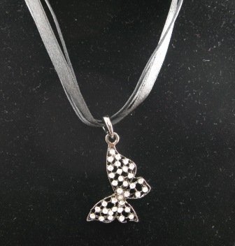 SN331 Elegant Black Clear Crystal Butterfly Pendant Necklace Best Gift Idea