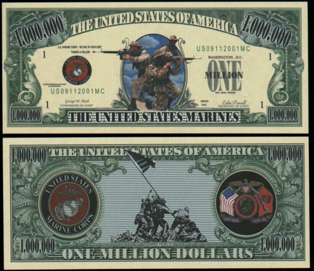 Lot of 100 US Marines FULL COLOR BILLS