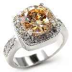 Rhodium Plated Champagne Cubic Zirconia Ring, 4.7ct.