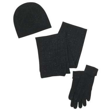 Women's NEW Blk hat/gloves/scarf set w/Metallic threads