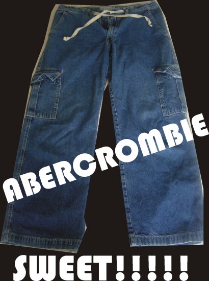 Abercrombie and Fitch Cargo Womens Juniors Blue Jeans with Drawstring - M
