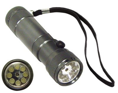 8 LED Silver Metal Flashlight w/ Red Dot Laser Pointer