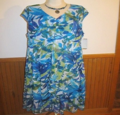 Connected Apparel Blue Floral Dress, Size 14W