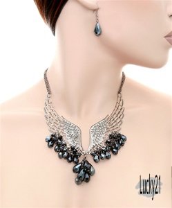 Angel Wing Necklace w/Beads & Earring Set