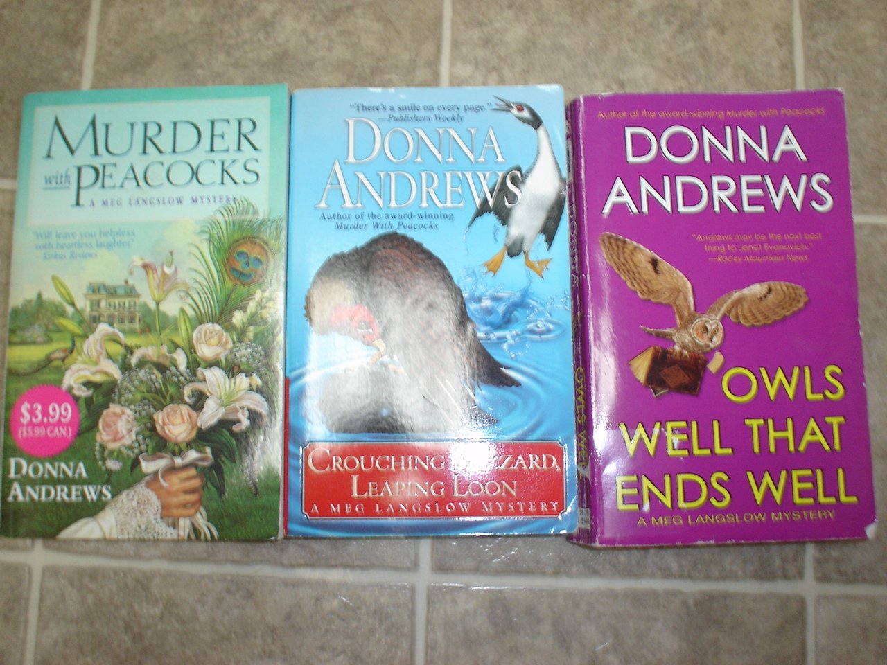 Donna Andrews lot of 3 pb mystery books cozy Meg Lanslow
