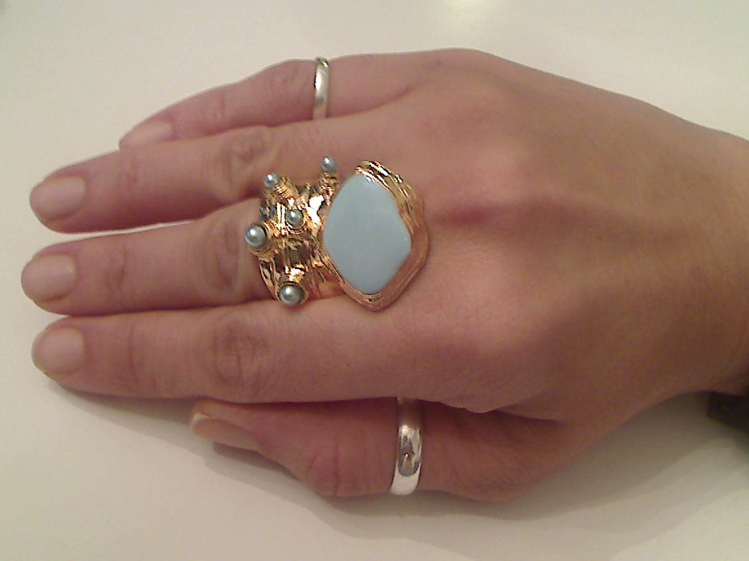 BABY BLUE ARTY CHUNKY SPIKEY KNUCKLE RING IN GOLD