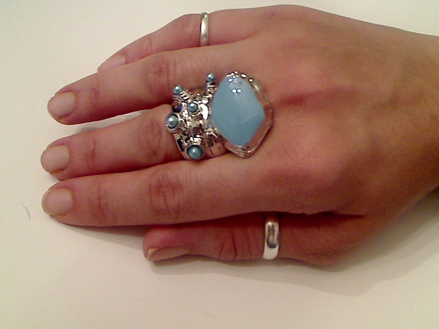 BABY BLUE ARTY CHUNKY SPIKEY MOON KNUCKLE RING IN SILVER SIZES 7*8*9*10