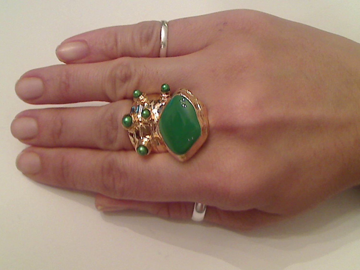 GREEN ARTY CHUNKY SPIKEY MOON KNUCKLE RING IN GOLD SIZES 7*8*9*10