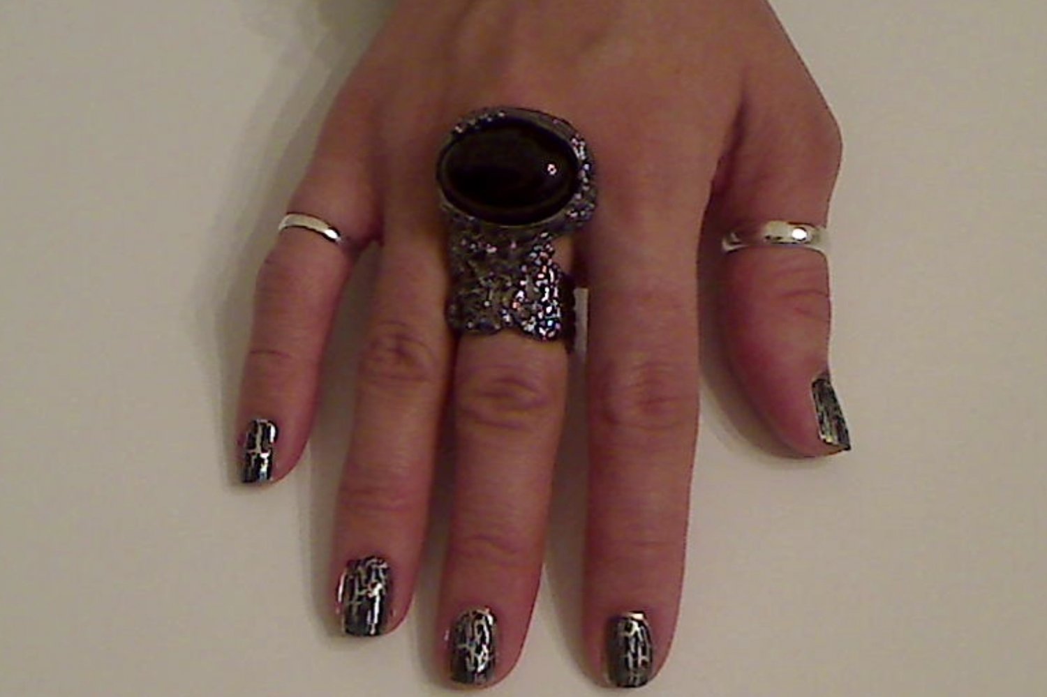 BLACK ARTY CHUNKY MOON KNUCKLE RING IN GUN METAL SIZES *6*7*8*9
