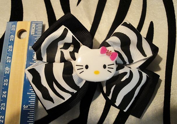 Black And White Zebra Print Hello Kitty Bow (Handmade)