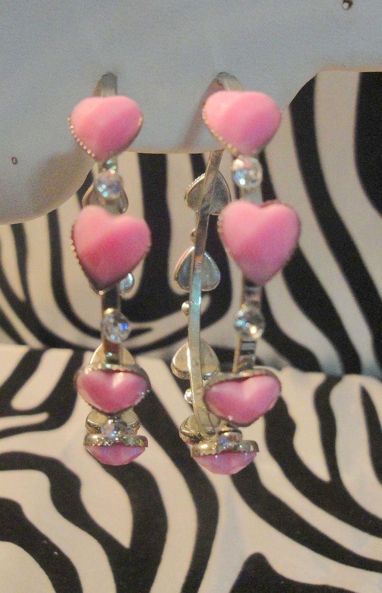Pink Heart Hoops With Rhinestones