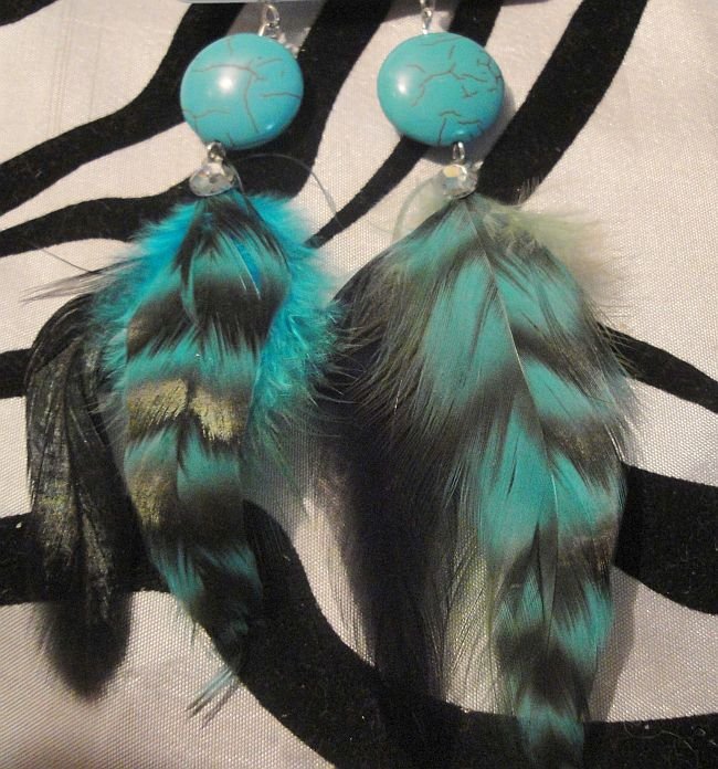 Turquoise Feather Earrings