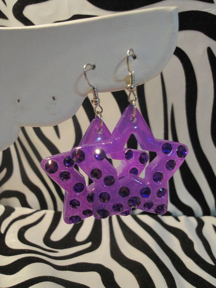 Purple Star Cut Out Rhinestone Earrings