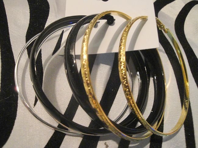 Gold, Silver And Black Plated Hoop Earrings Set