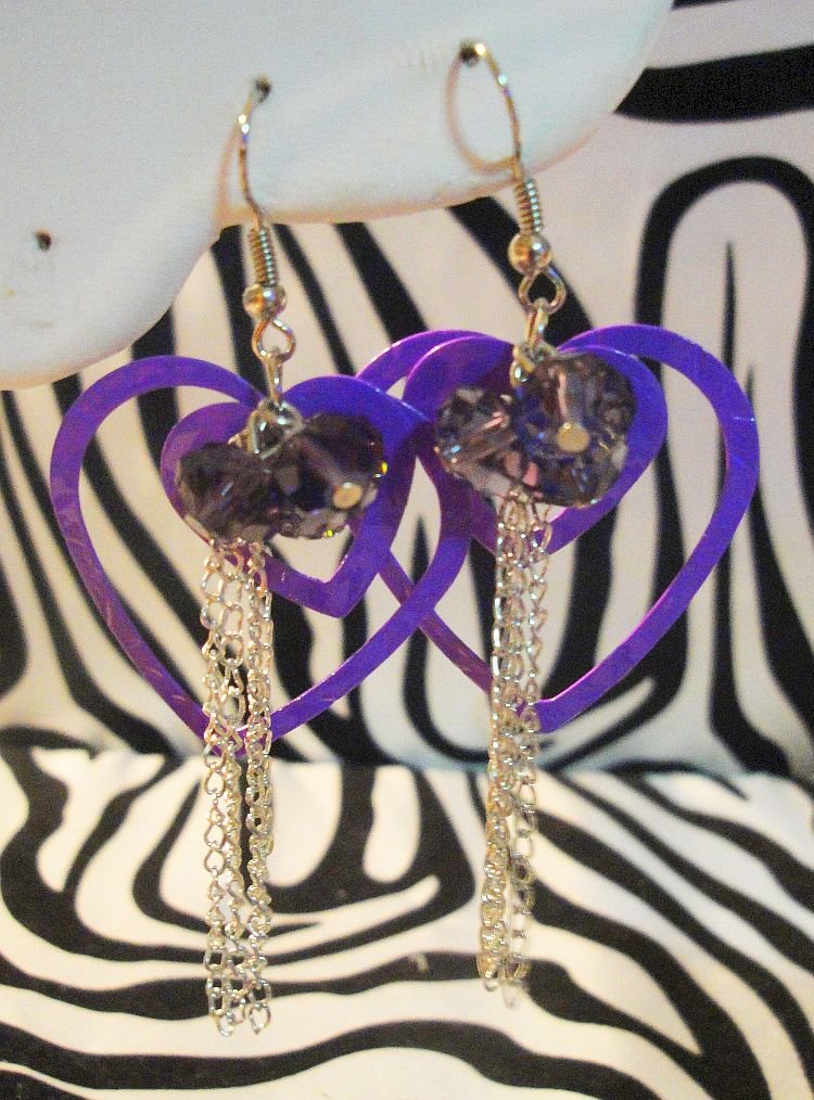 Purple Double Heart Earrings