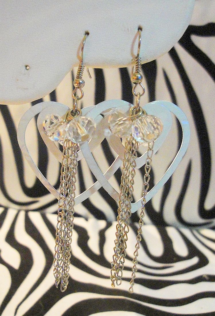White Double Heart Earrings