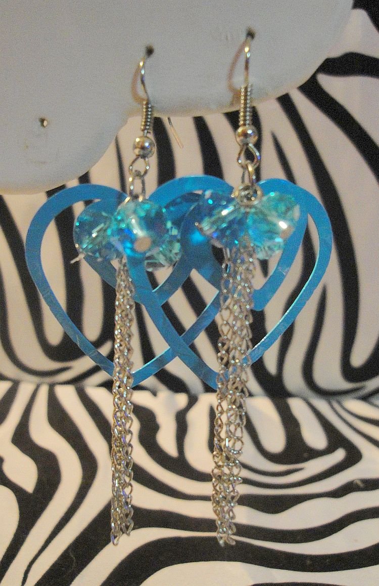 Blue Double Heart Earrings