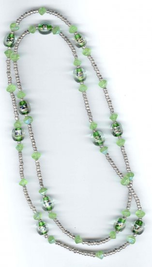 Fashion designer jewelry - 45" long green lampwork necklace by Lucine - NEW - free sh/h