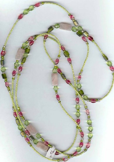 inv - Designer jewelry - 72" endless necklace rose quartz & green Necklace