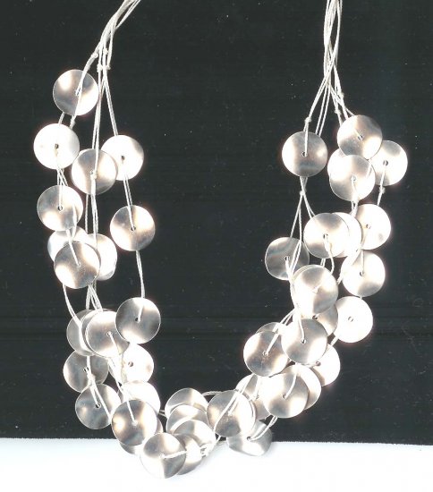 Fashion jewelry - Silver discs 5 rows adjustable necklace - NEW - free sh/h