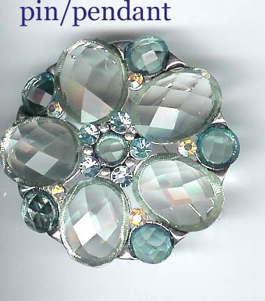 Fashion jewelry: blue pin pendant with crystals - NEW - free sh/h