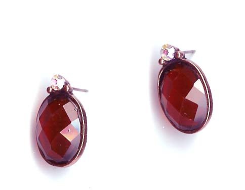Fashion Jewelry - Firy red oval pierced earrings with crystal - NEW