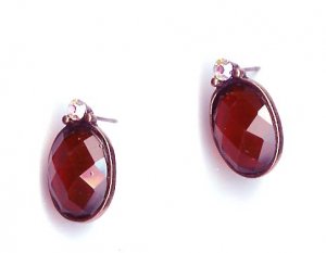 Fashion Jewelry - Firy red oval pierced earrings with crystal - NEW - free sh/h