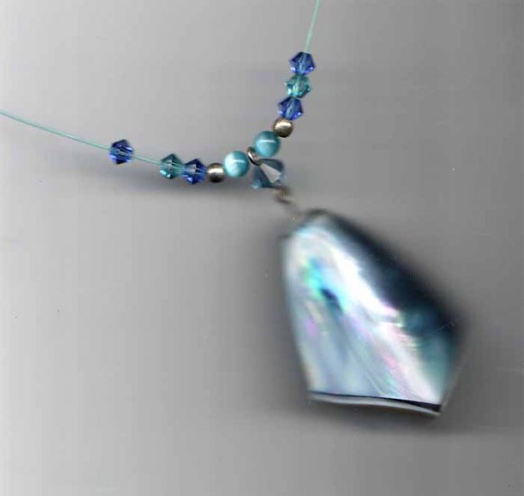 Blue mother of pearl pendant accented by crystals - fashion jewelry - NEW - free sh/h