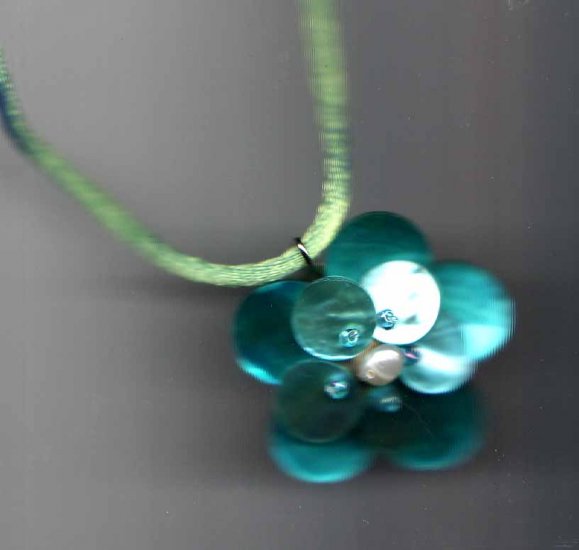 Turquoise flower pendant on silk cord - Fashion jewelry - NEW - free sh/h