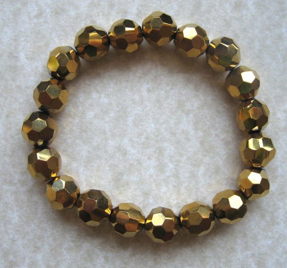Fashion bracelet: slip on faceted glass - brown - bronze - free sh/h