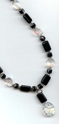 Black chicklets with AB clear Czech glass with pendant by Lucine - free sh/h