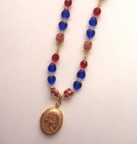 Red, Blue and Orange adjustable necklace with detachable locket - FREE sh/h