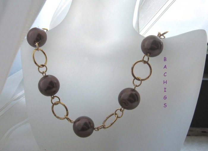 Chocolates for you - Brown linked loops necklace with toggle clasp - FREE sh/h