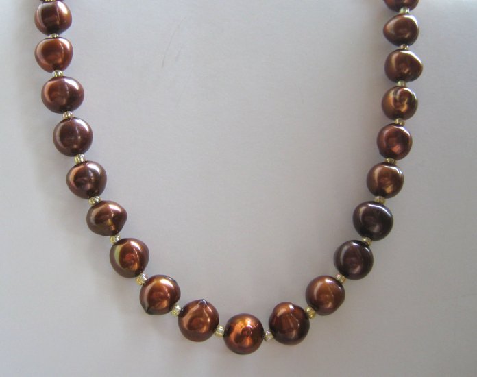 Cultured freshwater large brown pearls necklace 8-9mm FREE sh/h